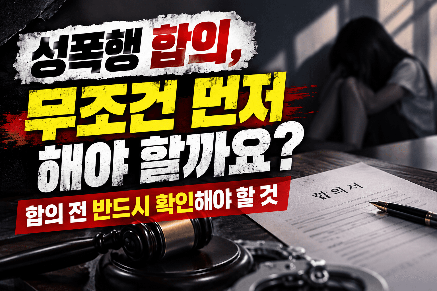 성폭행 합의 전 확인해야 할 사항을 합의서와 법봉으로 표현한 이미지입니다.